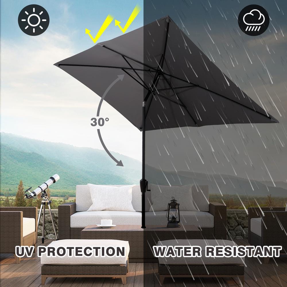 Sun-Ray 6.6x10 FT Gray Rectangular Steel Patio Umbrella
