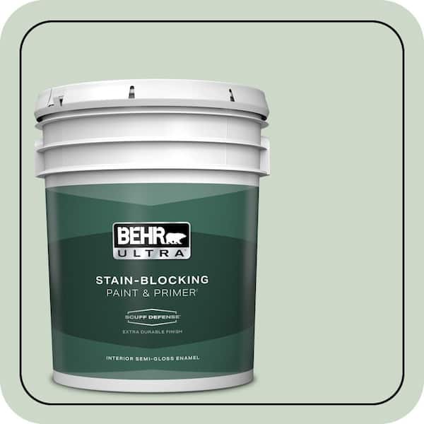 BEHR ULTRA 5 gal. #450E-2 April Mist Extra Durable Semi-Gloss Enamel Interior Paint & Primer