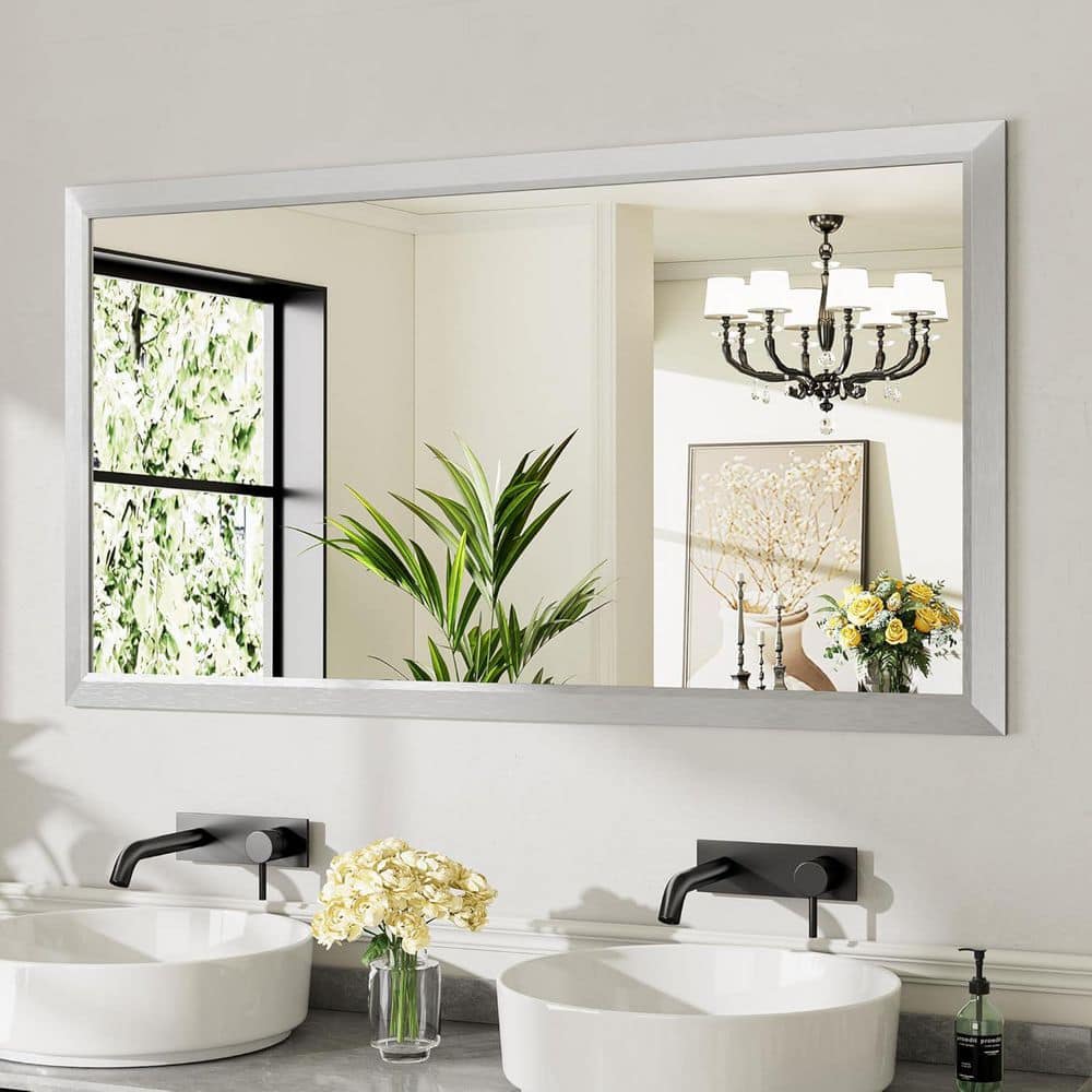 55 in. W x 30 in. H Rectangular Framed French Cleat Wall Mounted Tempered Glass Bathroom Vanity Mirror in Silver price history on PriceWatchPro