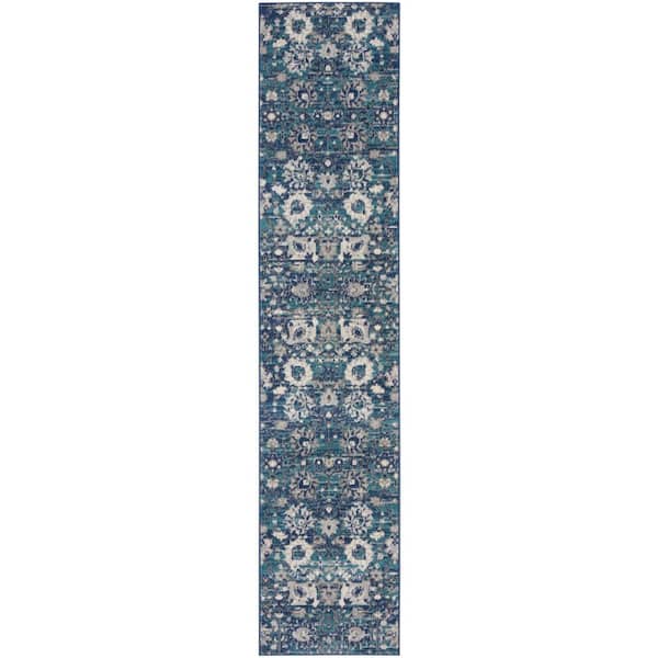 Nourison Passion Surf 2 ft. x 10 ft. Floral Transitional Runner Area Rug