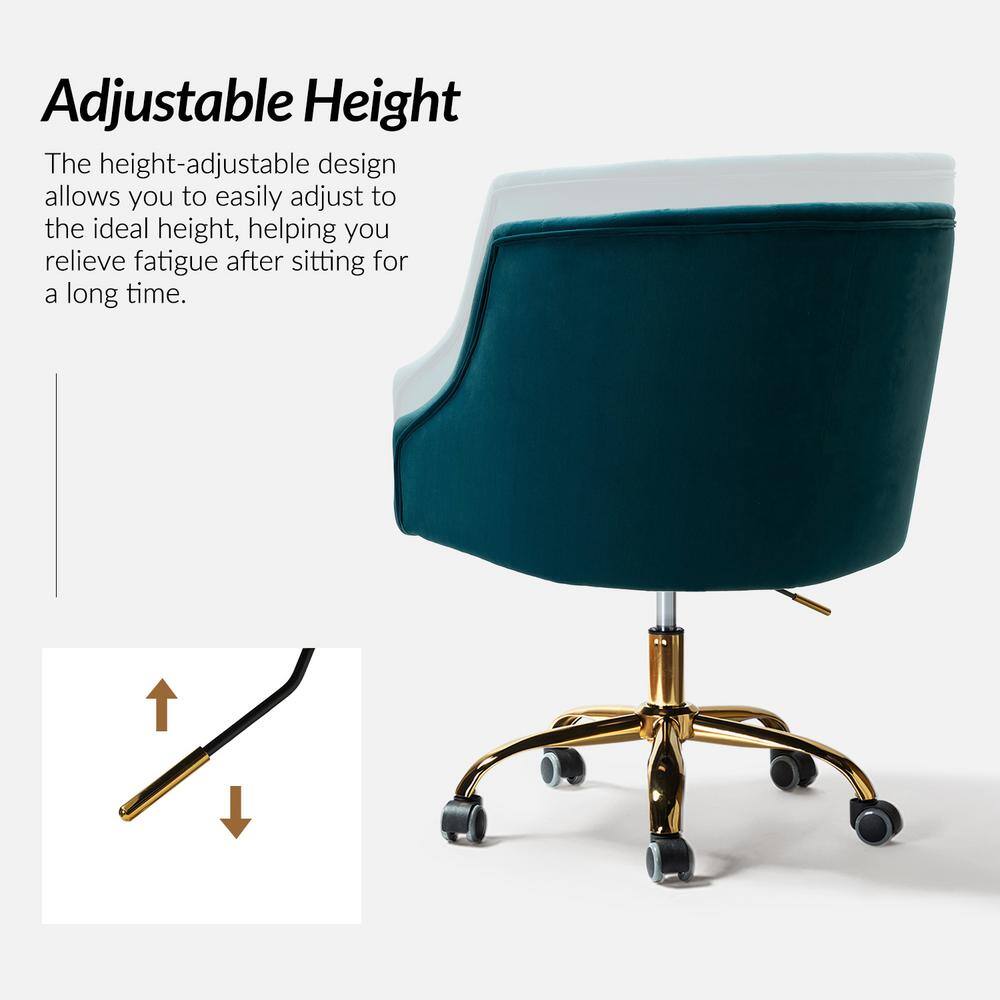 Teal Velvet Swivel Task Chair with Gold Metal Legs