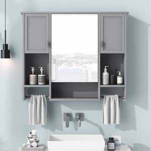 Modern Wall Mounted 2-Pieces Bathroom Storage Cabinet with Mirror in Gray