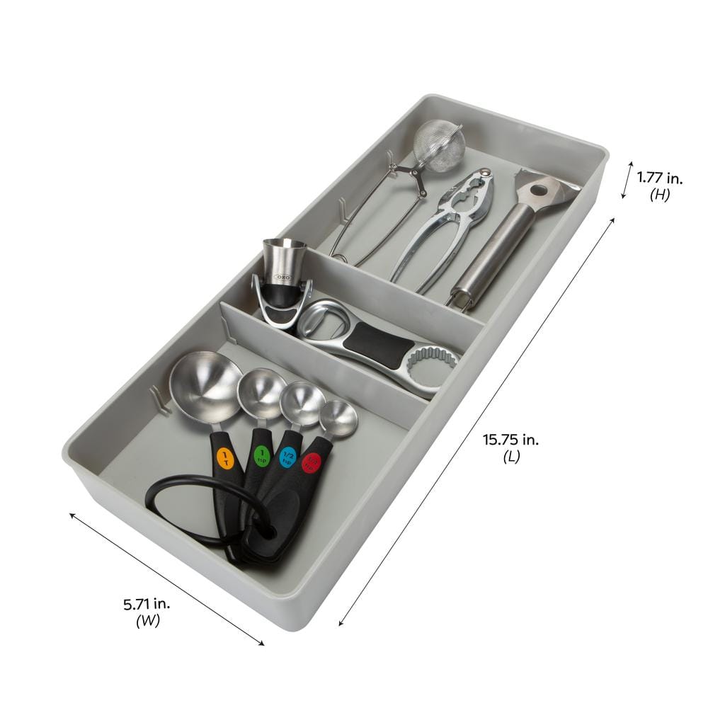 Gray Adjustable Plastic Kitchen Drawer Organizer Tray