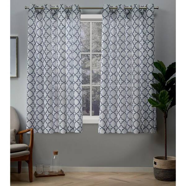 EXCLUSIVE HOME Helena 54 in. W x 63 in. L Sheer Grommet Top Curtain Panel in Vintage Indigo (2 Panels)