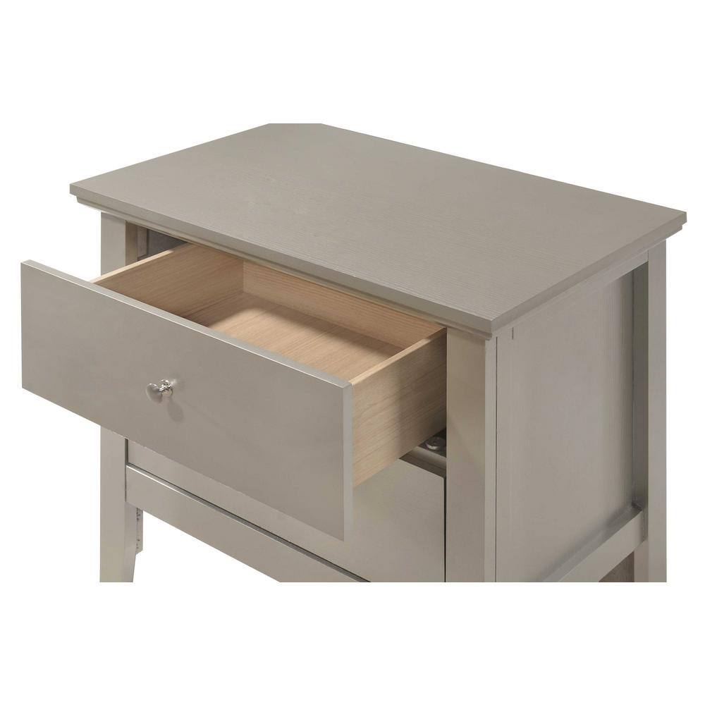 Primo Silver Champagne 2-Drawer Nightstand with Nickel Handles