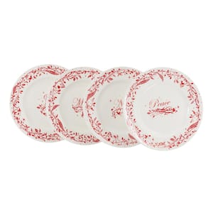 Holiday Vines 4 Piece 9 in. Fine Ceramic Dessert Plate Set in Red