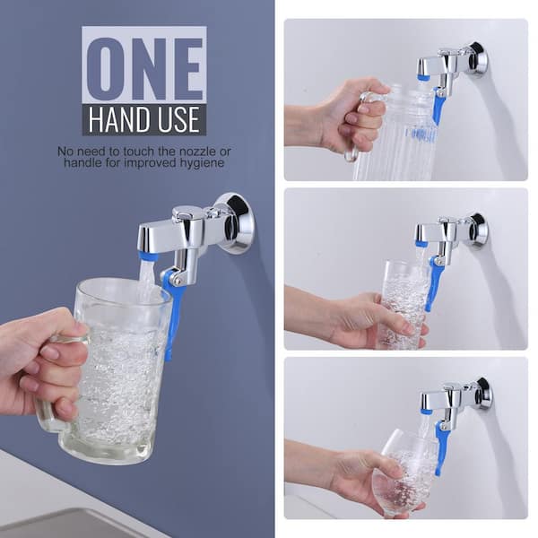 Brass Commercial Wall Mounted Pot Filler Faucet, Push-Back Water Bottle Filling Station in Polished Chrome Female Inlet