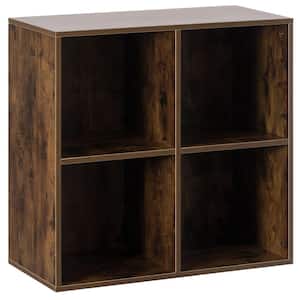 27.5 in. H Walnut Modern Wooden Toy Storage Bookshelf 4 Cube Organizer Square Bookcase