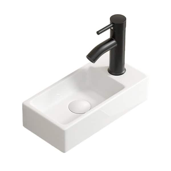 Avex Ceramic 14.17 in. Rectangular Bathroom Vessel Sink Right Hand in White without Tap and Drain