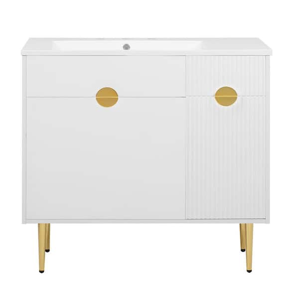 36 in. Freestanding White Bath Vanity with White Cultured Marble Top Unassembled