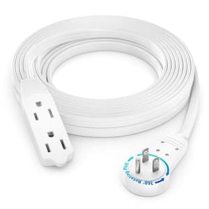 15 ft. 16-Gauge/3-Light Duty Indoor Extension Cord with 360-Degree Rotating Flat Plug 3-Outlet, 13 Amp, White
