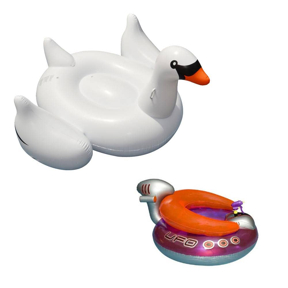 Swimline White Vinyl Giant Swan Inflatable Ride-On And Inflatable UFO ...