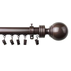 86 in. - 120 in. Telescoping Traverse Curtain Rod Kit in Cocoa with Sphere Finial
