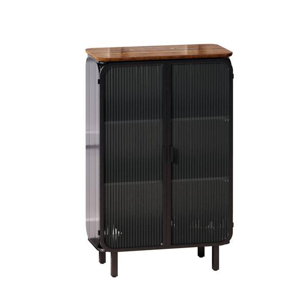 34 in. W x 15.5 in. D x 31.9 in. H in White MDF Assemble Upper Pantry Kitchen Cabinet with Wood Veneer Metal Leg Frame