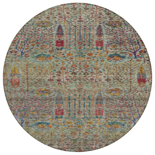 Chantille Machine Washable Indoor/Outdoor Abstract ACN2053 Green 8 ft. x 8 ft. Area Rug
