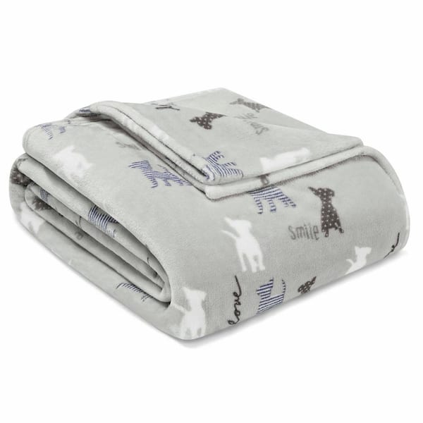 ED-Ellen DeGeneres Augie and Friends 1-Piece Gray Ultra Soft Plush Microfiber Full/Queen Blanket