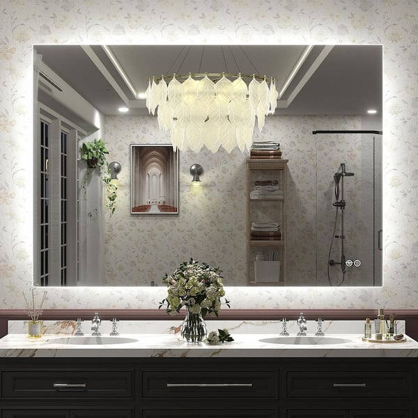 51 in. W x 36 in. H Rectangular Frameless UL Certified LED Backlited Anti-Fog Tempered Glass Wall Bathroom Vanity Mirror