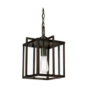 Eastwood II 10 in. 1-Light Oil Rubbed Bronze Hanging Mini Kitchen Pendant Light with Clear Glass Shade