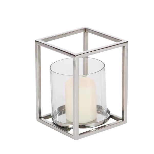 Litton Lane Clear Stainless Steel Modern Candle Hurricane Lamp
