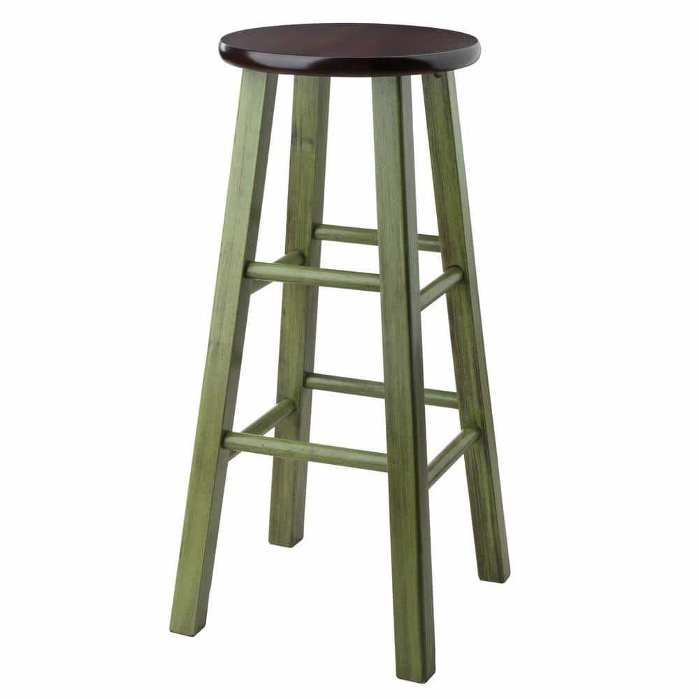 Transitional Rustic Green Wood 29" Backless Bar Stool