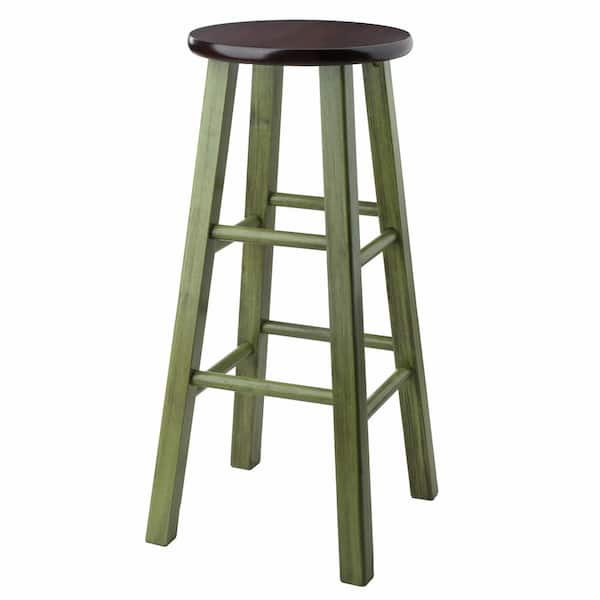 WINSOME WOOD Ivy 29 in. Rustic Green and Walnut Bar Stool