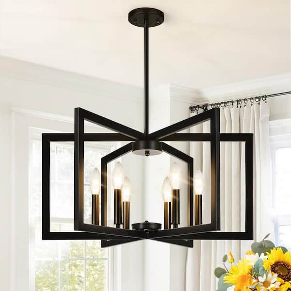 6-Light Modern Matte Black Chandelier for Dining Room with No Bulbs Included