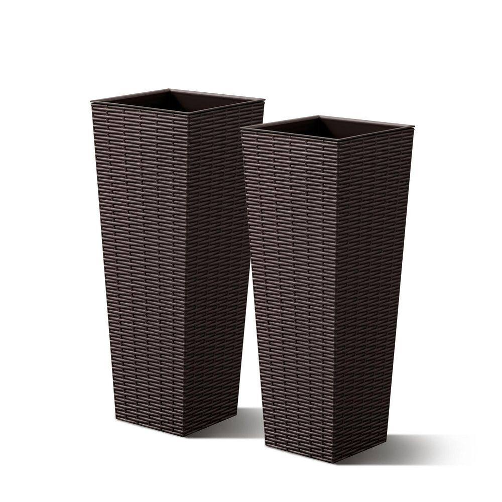 Tozey 24 in. Brown Plastic Tall Square Planter (Set of 2) T-PLT24