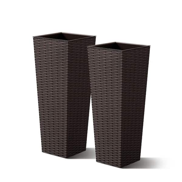 Tozey 24 in. Brown Plastic Tall Square Planter (Set of 2) T