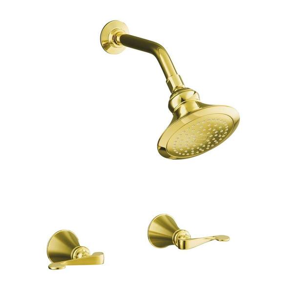 KOHLER Revival 2-Handle 1-Spray Shower Faucet with Standard Showerarm and Flange in Vibrant Polished Brass (Valve Included)