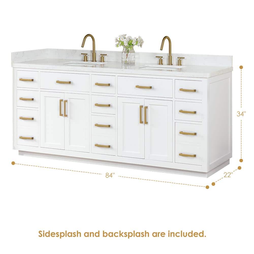 Gavino 84" White Wood Vanity with Composite Stone Top and Mirror