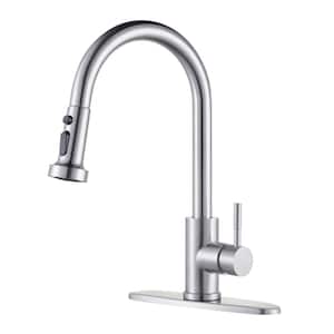 Single-Handle Wall Mount Gooseneck Pull Down Sprayer Kitchen Faucet Stainless Steel in Brushed Nickel