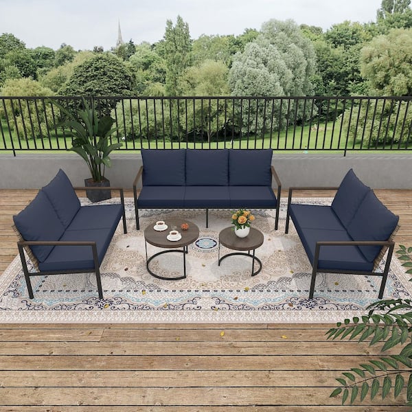 INMITOM 4-Piece Wicker Outdoor Patio Conversation Set with Bule Cushions and Coffee Table