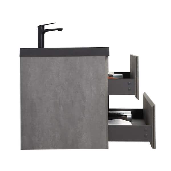 Lodi 36 in. W x 20 in. D x 16 in. H Single Floating Bathroom Vanity with Black Quartz Sand Top in Grey Assembled