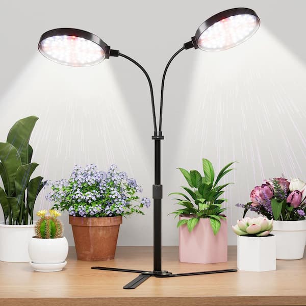 25.6 in. 12-Volt Full Spectrum LED Dual Ring Grow Light, 174 LEDs 6000K Adjustable Height w/Auto Timer for Indoor Plants