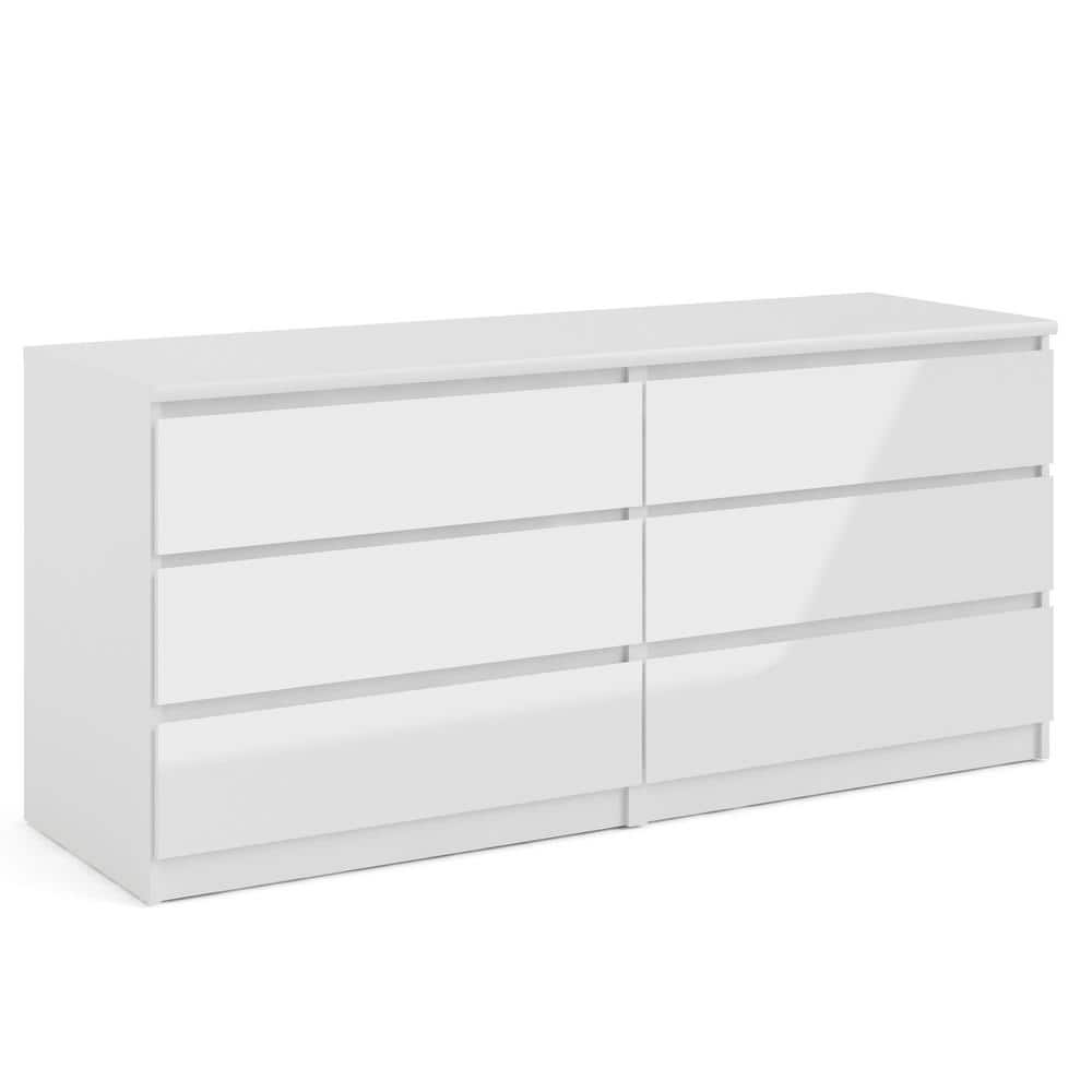 Sleek White High Gloss 6-Drawer Modern Double Dresser