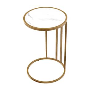 Siena White/Gold 15.75 in. W x 15.75 in. D x 25 in. H End Table 2 USB Charging Ports 2 Outlets Power Plug