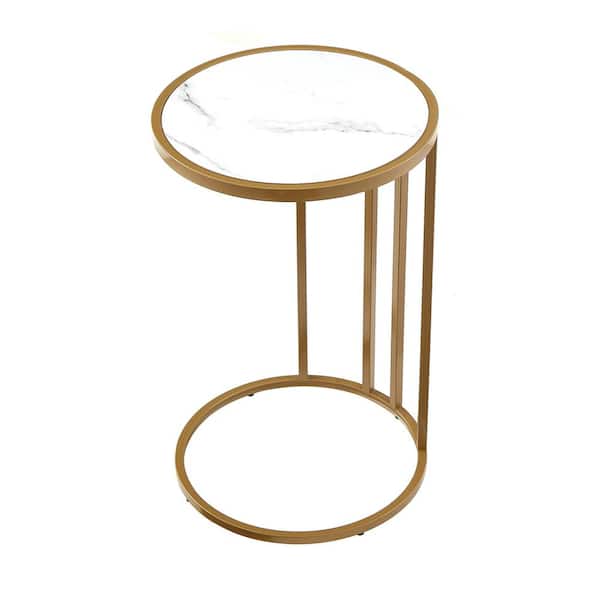 Loft Lyfe Siena White/Gold 15.75 in. W x 15.75 in. D x 25 in. H End Table 2 USB Charging Ports 2 Outlets Power Plug
