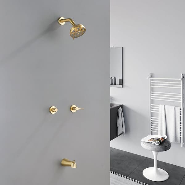 Vara 2 Handle 6-Spray 2-Way Tub and Shower Faucet 1.8 GPM in Brushed Gold Valve Included