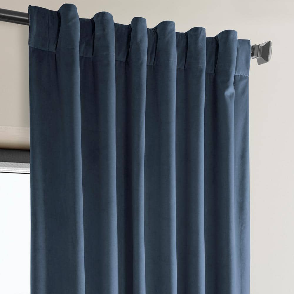 Elegant London Blue Velvet Room-Darkening Curtain, 50" x 108"
