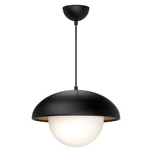 Rubio 16 in. 1 Light 60-Watt Matte Black/Opal Matte Glass Pendant Light