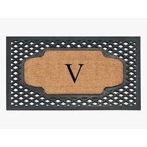 A1HC Mesh Border Black 23 in. x 38 in. Rubber and Coir Heavy-Weight Outdoor Durable Monogrammed V Door Mat