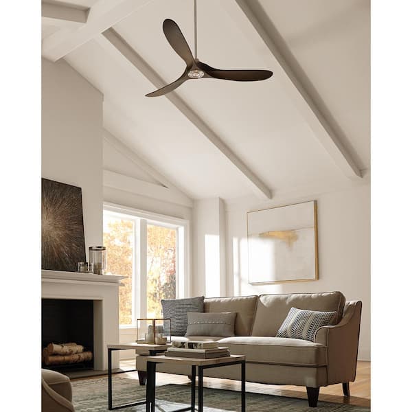 Maverick 60 in. Modern Indoor/Outdoor Brushed Steel Ceiling Fan with Dark Walnut Balsa Blades and Remote Control