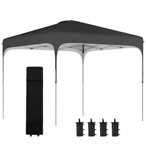 8 ft. x 8 ft. Pop Up Canopy, Black Foldable Gazebo Tent with Carry Bag with Wheels and 4 Leg Weight Bags