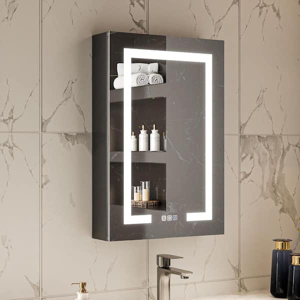 20 in. W x 30 in. H Black Rectangular Aluminum Recessed/Surface Mount Right Lighted Medicine Cabinet with Mirror,Dimming