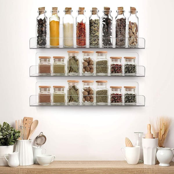 Clear Acrylic Double shelf Floating Wall Mounted shelves space saving shelf  Spice Rack office unit mounting organizer