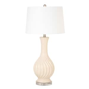 33 in. Beige Clear Curved Ceramic Table Lamps (Set of 2)