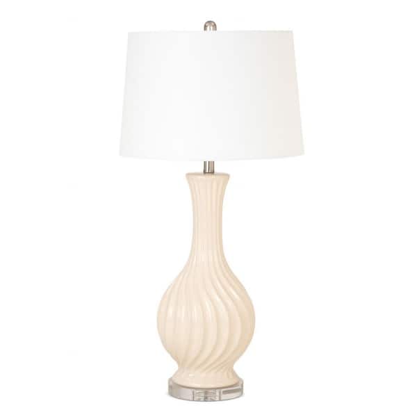 HomeRoots 33 in. Beige Clear Curved Ceramic Table Lamps (Set of 2)