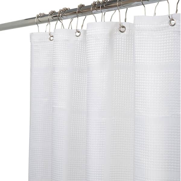 Elle Decor Jacquard Solid Weave White 70 in x 72 in Shower Curtain EL ...