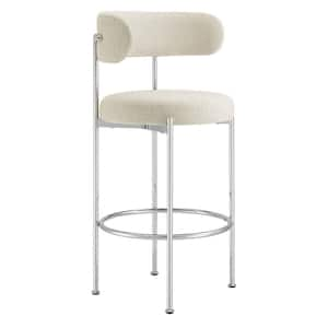 Albie 28.5 in. Beige Silver Low Back Metal Bar Stool Counter Stool with Fabric Seat 2 (Set of Included)