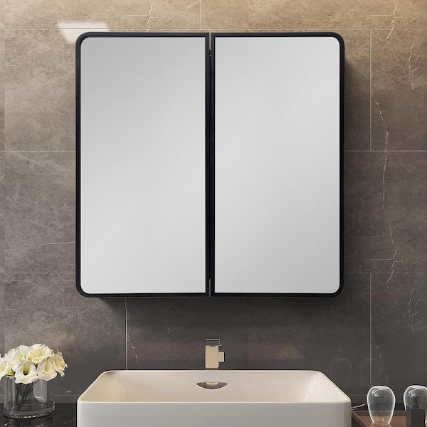 Tenleaf 32 in. W x 32 in. H Rectangular Metal Bathroom Medicine Cabinet with Mirror and Storage